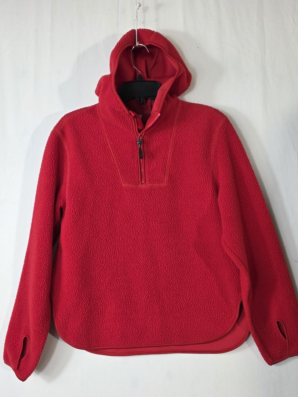 Arket Teddy Quarter Zip Bright Red Hooded Jacket